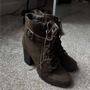 Green Lace-Up Ankle Boots